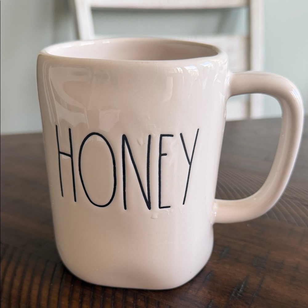Rae Dunn Cream Ceramic 'HONEY' Mug with Black Lettering